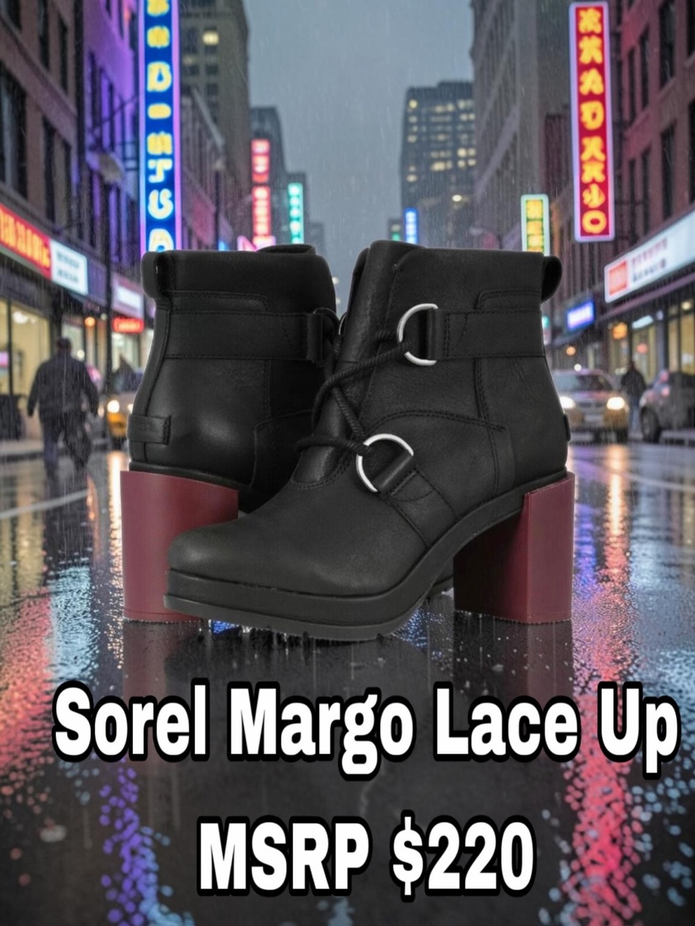 Sorel Margo Heeled Lace Up Leather Boots in Black Waterproof Women's 8.5 EUC